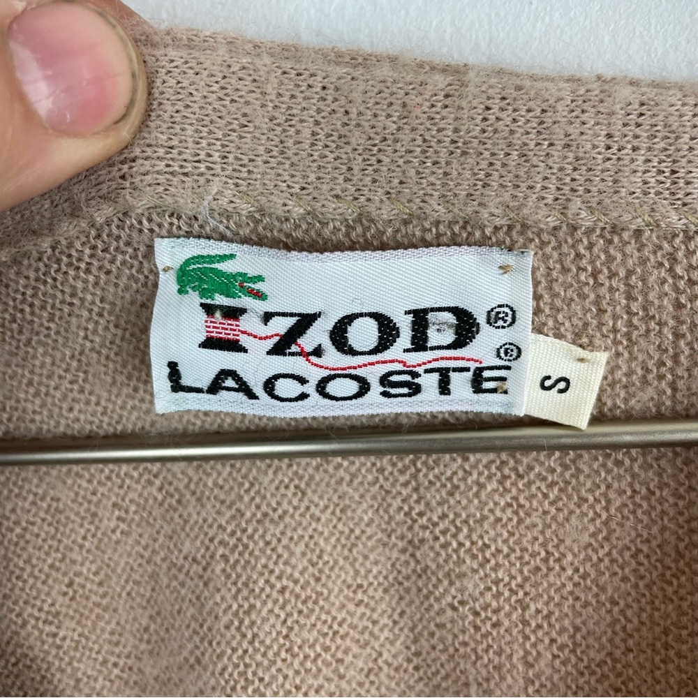 Lacoste Men's Tan V-Neck Cardigan with Crocodile Logo - Picture 3 of 6